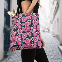 Dicke Blumenmuster Rosa und Bordeaux gürtelige Tas Tasche