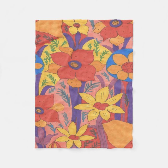 Dicke Bohemische Orange Garden Print Fleecedecke (Vorderseite)