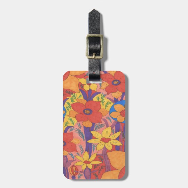 Dicke Bohemische Orange Garden Print Gepäckanhänger (Vorderseite vertikal)