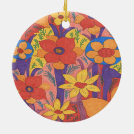 Dicke Bohemische Orange Garden Print Keramikornament