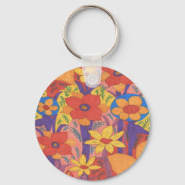 Dicke Bohemische Orange Garden Print Schlüsselanhänger