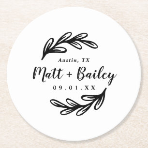 Dicke Branch Wedding Monogram Runder Pappuntersetzer