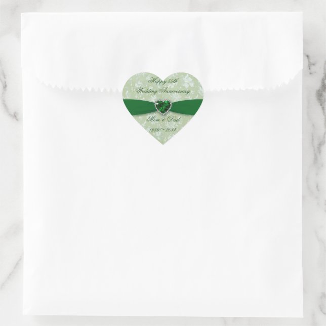 Dicke Damask 55. Hochzeitsticker Herz-Aufkleber (Tasche)