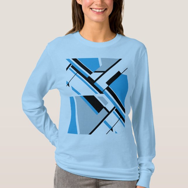 Dicke diagonalblaue schwarze Grau MCM Abstrakt aus T-Shirt (Vorderseite)