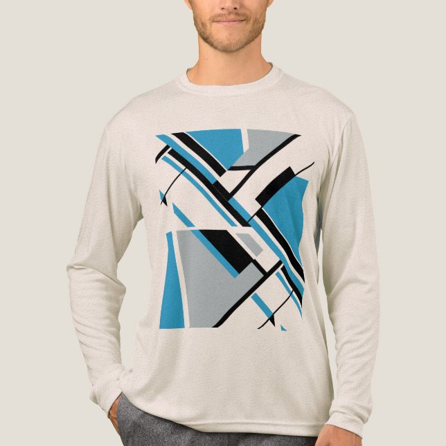 Dicke diagonalblaue schwarze Grau MCM Abstrakt aus Tri-Blend Shirt (Vorderseite)