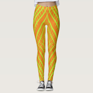 Dicke Diamanten, helle grüne Streifen, Orange Bk. Leggings