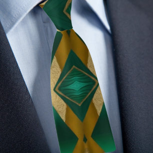 Dicke Diamantmuster in Gold und Emerald Krawatte