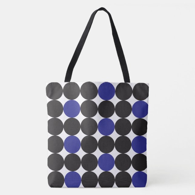 Dicke dunkelblaue schwarze Punkte Geometrisches Mu Tasche (Vorderseite)