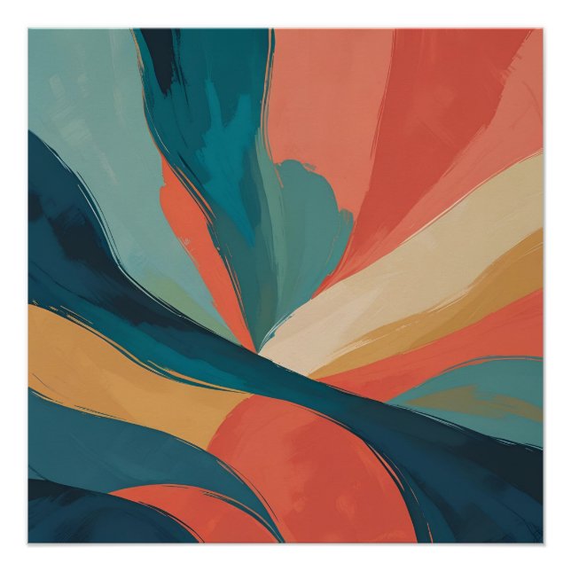 Dicke Flow - Abstrakter Pinselstrich Kunst in Aqua Poster (Vorderseite)