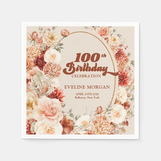 Dicke, fruchtige Kupferröte Bordeaux 100. Geburtst Serviette (Vorderseite)