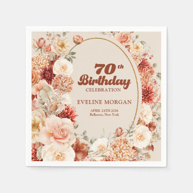 Dicke, fruchtige Kupferröte Bordeaux 70. Geburtsta Serviette (Vorderseite)
