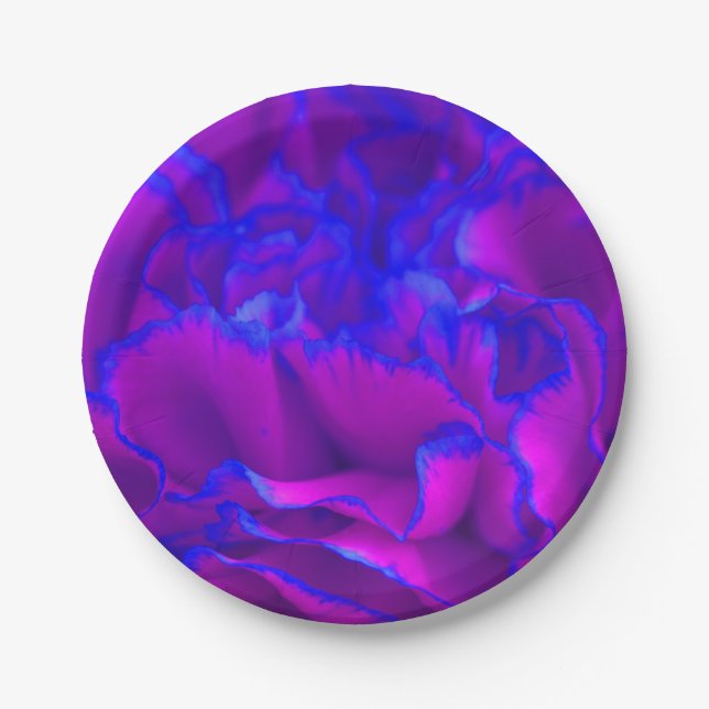 Dicke Fuschia Pink und Blue Carnation Blume Pappteller (Vorderseite)