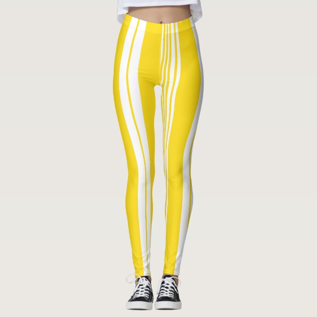 Dicke gelbe weiße Liege gestreift sportlich Leggings (Vorderseite)