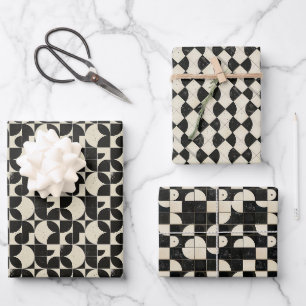 Dicke geometrische Abstrakte Muster - Schwarz & Cr Geschenkpapier Set
