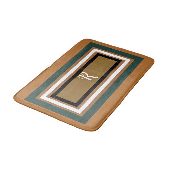 Dicke, geometrische grüne Bronze-Kupfermonogramm Badematte (Schrägansicht)