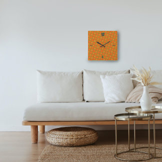 Dicke geometrische Muster Orangefarbene grüne Wall Quadratische Wanduhr