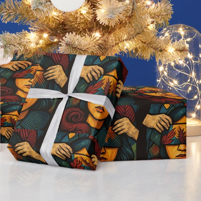 Dicke, gesichtslose Figur mit Händen Geschenkpapier (Feiertage)