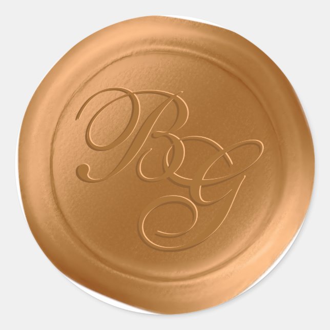 Dicke Gold Script Double Monogram Wax Siegel Stick Runder Aufkleber (Vorderseite)