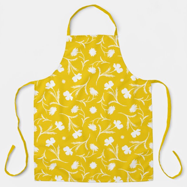 Dicke, hellgelbe Blumenmuster Cooler Pop Moderne Schürze (Vorderseite)