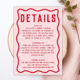 Dicke, hellrosa Rot Squiggle Wavy Retro Hochzeit Begleitkarte