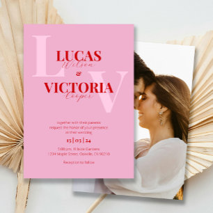 Dicke, hellrosa und rotes Foto Hochzeit Einladung