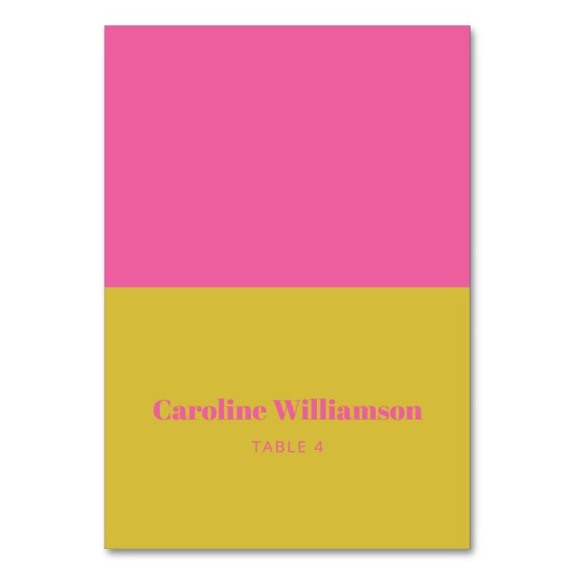 Dicke, Hot Pink, Gelbe Platzkarte Tischnummer (Vorderseite)