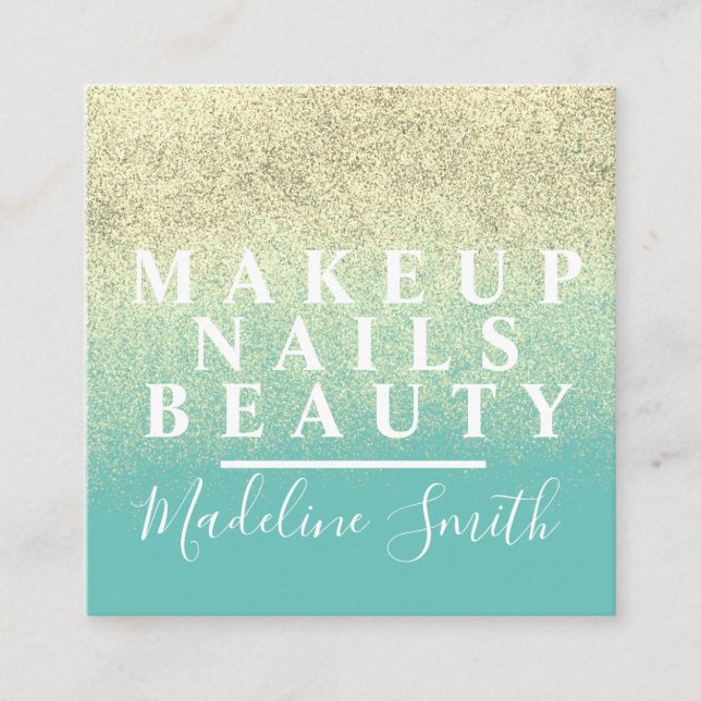 Dicke Imitate Glitzer Aquamarin Gold Makeup Artist Quadratische Visitenkarte (Vorderseite)