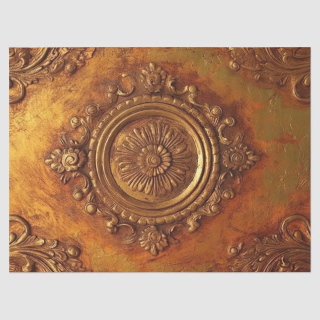 Dicke Imitate Gold Viktorianische Ornament Orange  Seidenpapier (Vorderseite)