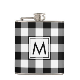 Dicke Karierte Schwarz-Weiß-Muster mit Monogramm Flachmann