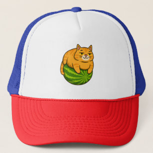 Dicke Katze auf Wassermelonen-Meme-Shirt Truckerkappe