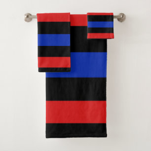 Dicke, kräftige rote, schwarze und blaue Streifen Badhandtuch Set