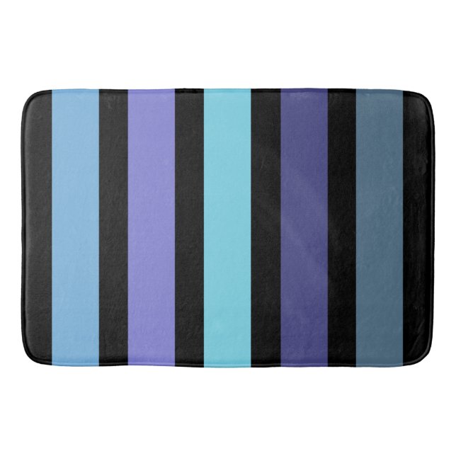 Dicke Lila blaue Aqua Schwarz Farbige Streifen Badematte (Vorderseite)