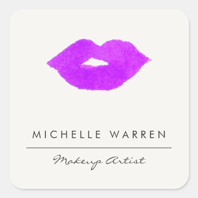 Dicke Lila Lippen Wasserfarbe Makeup Artist Quadratischer Aufkleber (Vorderseite)