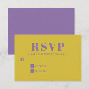 Dicke Lila und gelbe Typografie Moderne Hochzeit RSVP Karte