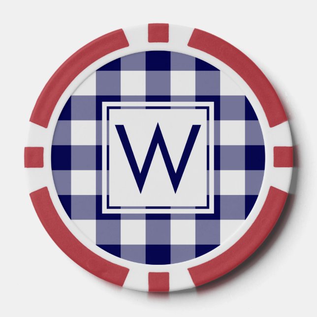 Dicke Marine und White Buffalo Kariert mit Monogra Pokerchips (Vorderseite)