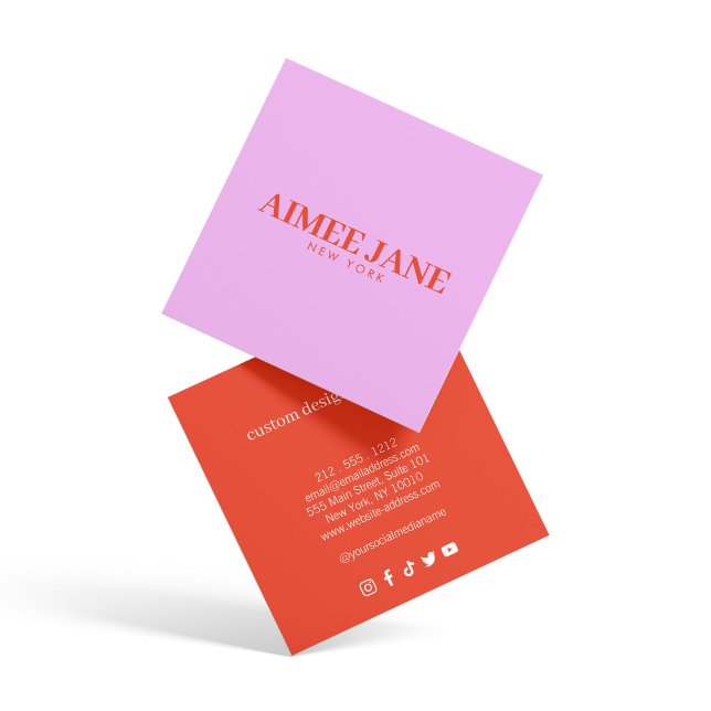 Dicke Minimalistisch Luxus Boutique Rosa/Orange Quadratische Visitenkarte (Von Creator hochgeladen)
