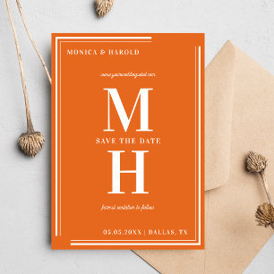 Dicke Minimalistische Monogram Bright Orange Weddi Save The Date