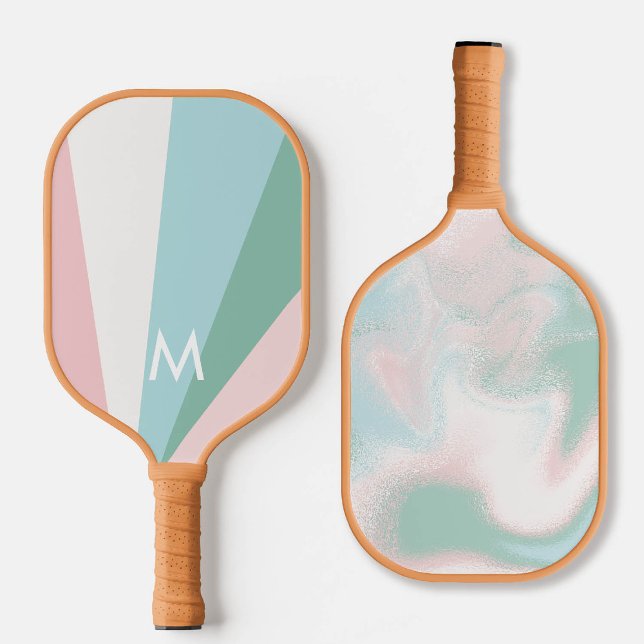 Dicke Minze Rosa Sorbet Monogramm Modernes Persona Pickleball Schläger (personalized pickleball paddle monogram bold mint green mauve purple pink custom sports gift for her)