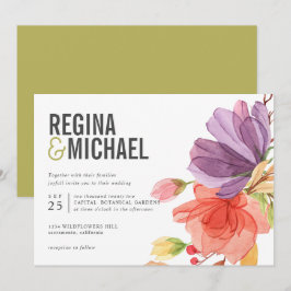 Dicke moderne Aquarellfarben Wildblumen Grüne Hoch Einladung