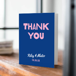 Dicke moderne Art Funky farbenfrohe blaue rosa Hoc Dankeskarte