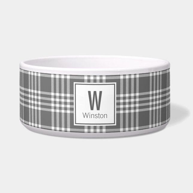 Dicke moderne Karierte Monogramm-Keramik Pet Bowl Napf (Vorderseite)