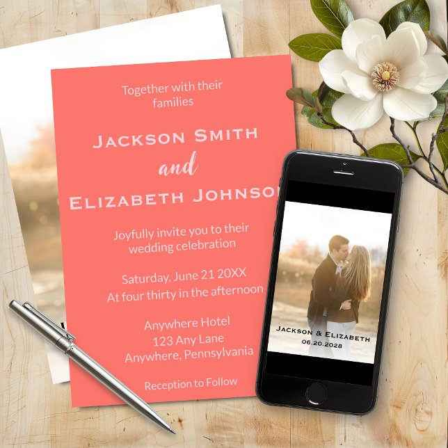Dicke moderne Korallen und rosa Foto Hochzeit Einladung (Von Creator hochgeladen)