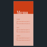 Dicke moderne minimale Typografie Orange Pink Wedd Menükarte<br><div class="desc">Kann vollständig an Ihre Bedürfnisse angepasst werden, um Ihren Anzug zu erfüllen. © Gorjo Designs. Made for you via Zazzle Plattform. // Sie suchen passende Artikel? Andere Schreibwaren aus dem Set, die im Bereich "Sammlungen" meines Ladens erhältlich sind. // Benötigen Sie Hilfe bei der Anpassung Ihres Designs? Andere Ideen got?...</div>