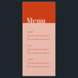 Dicke moderne minimale Typografie Orange Pink Wedd Menükarte<br><div class="desc">Kann vollständig an Ihre Bedürfnisse angepasst werden, um Ihren Anzug zu erfüllen. © Gorjo Designs. Made for you via Zazzle Plattform. // Sie suchen passende Artikel? Andere Schreibwaren aus dem Set, die im Bereich "Sammlungen" meines Ladens erhältlich sind. // Benötigen Sie Hilfe bei der Anpassung Ihres Designs? Andere Ideen got?...</div>