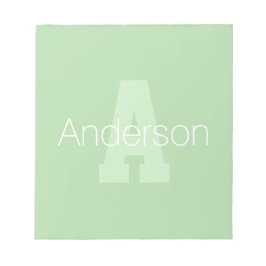 Dicke moderne Monogramm | Blassgrün und Weiß Notizblock