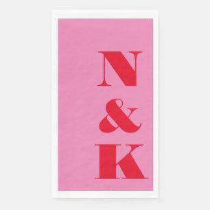 Dicke moderne Monogramm-Initialen Rosa Rote Hochze Serviette