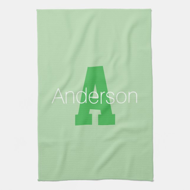 Dicke moderne Monogramm | Pale & Kelly Green Geschirrtuch (Vertikal)