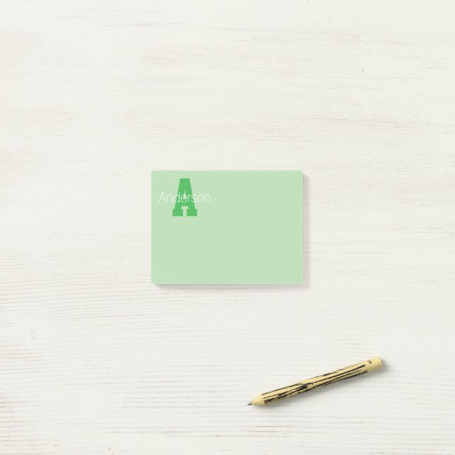 Dicke moderne Monogramm | Pale & Kelly Green Post-it Klebezettel (Auf Schreibtisch)