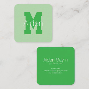 Dicke moderne Monogramm   Pale & Kelly Green Quadratische Visitenkarte