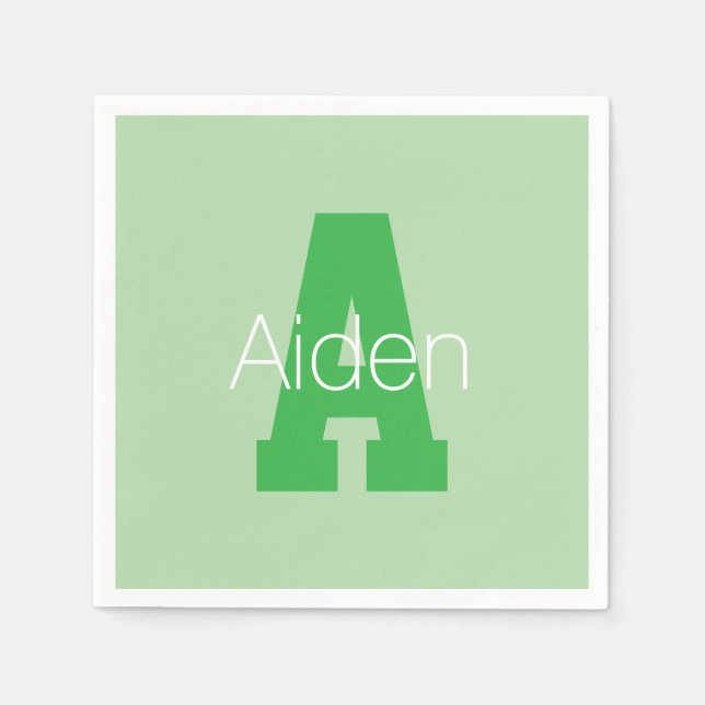 Dicke moderne Monogramm | Pale & Kelly Green Serviette (Vorderseite)